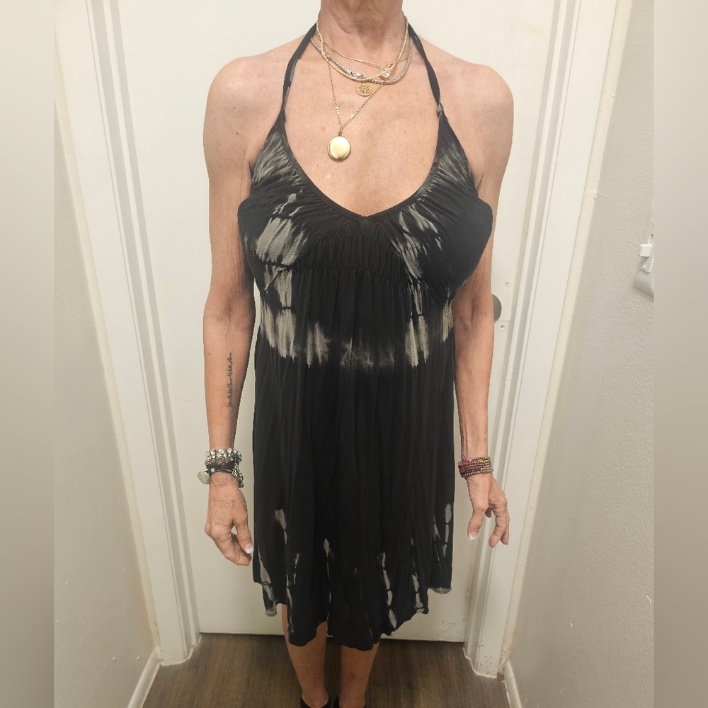 ELAN Black and White Halter Dress